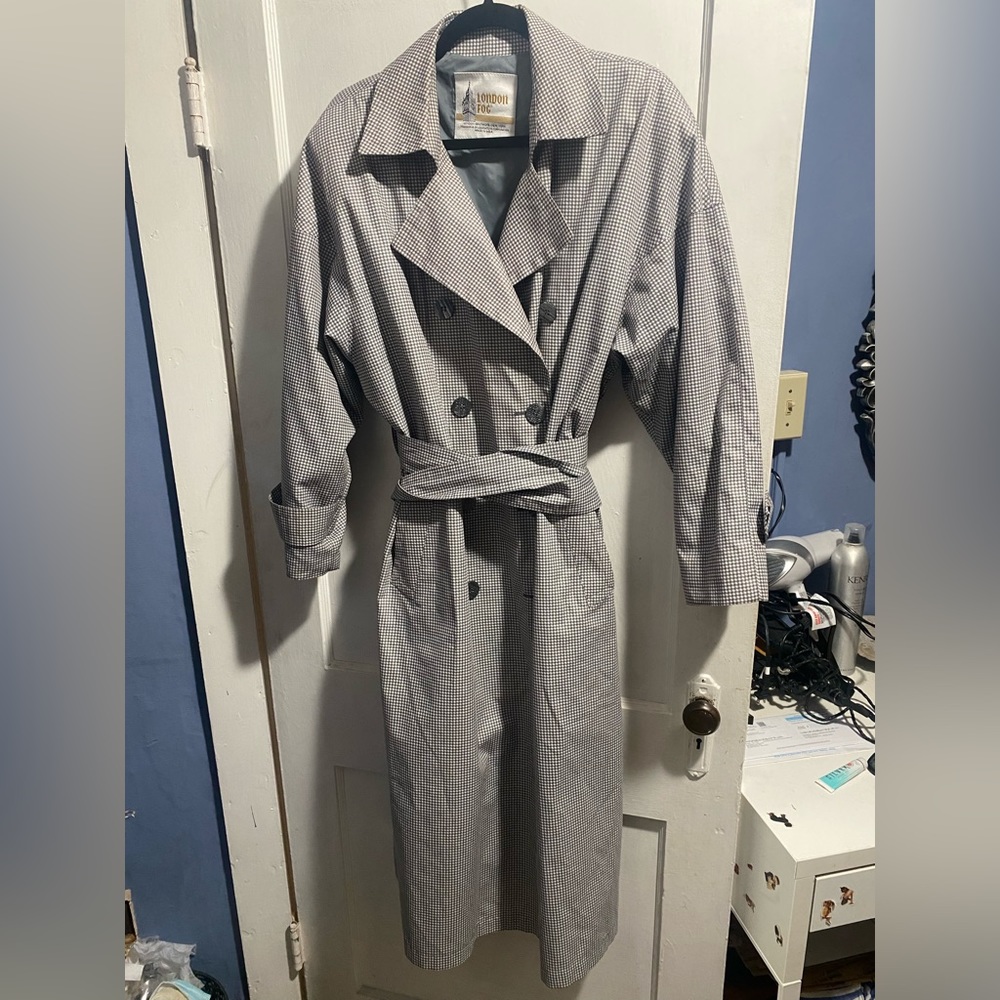 London Fog Women's Black & White Houndstooth Trench Coat